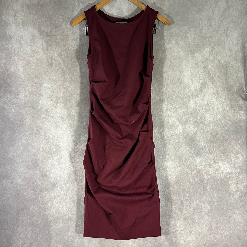 Ripley‎ Rader Sheath Dress Women 2 Burgundy Ruched Sleeveless Round Neck Stretch
